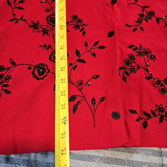 Jones New York Cardigan Embroidered Sequins Red Cherry 2x Elegant Casual - Picture 6 of 9